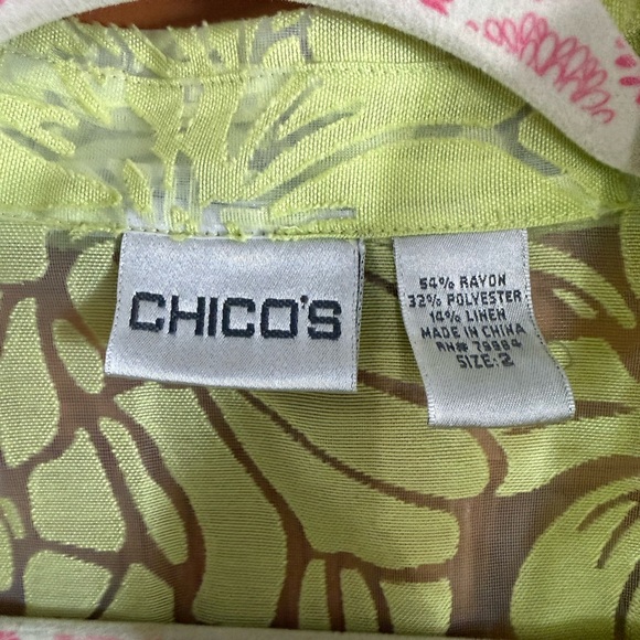 Chico’s Lime Green Sheer Floral Button Front Blouse Size 2 Removable Tank - Picture 2 of 6